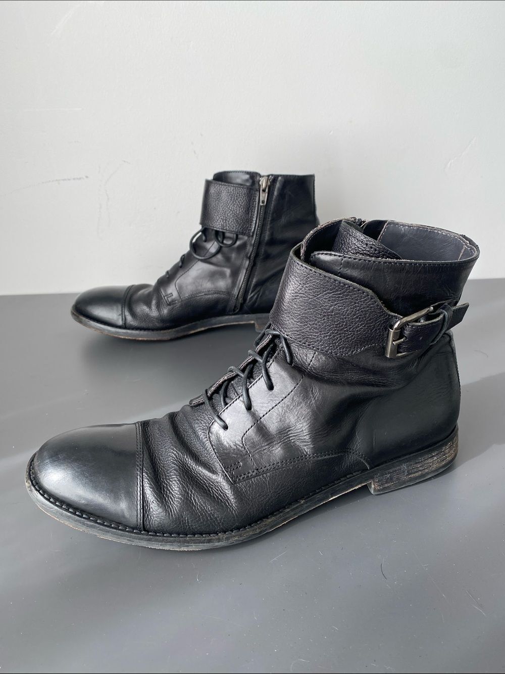 To Boot New York Black Leather Lace-Up Ankle Boots Buckle Strap Sz 9 Italy Made